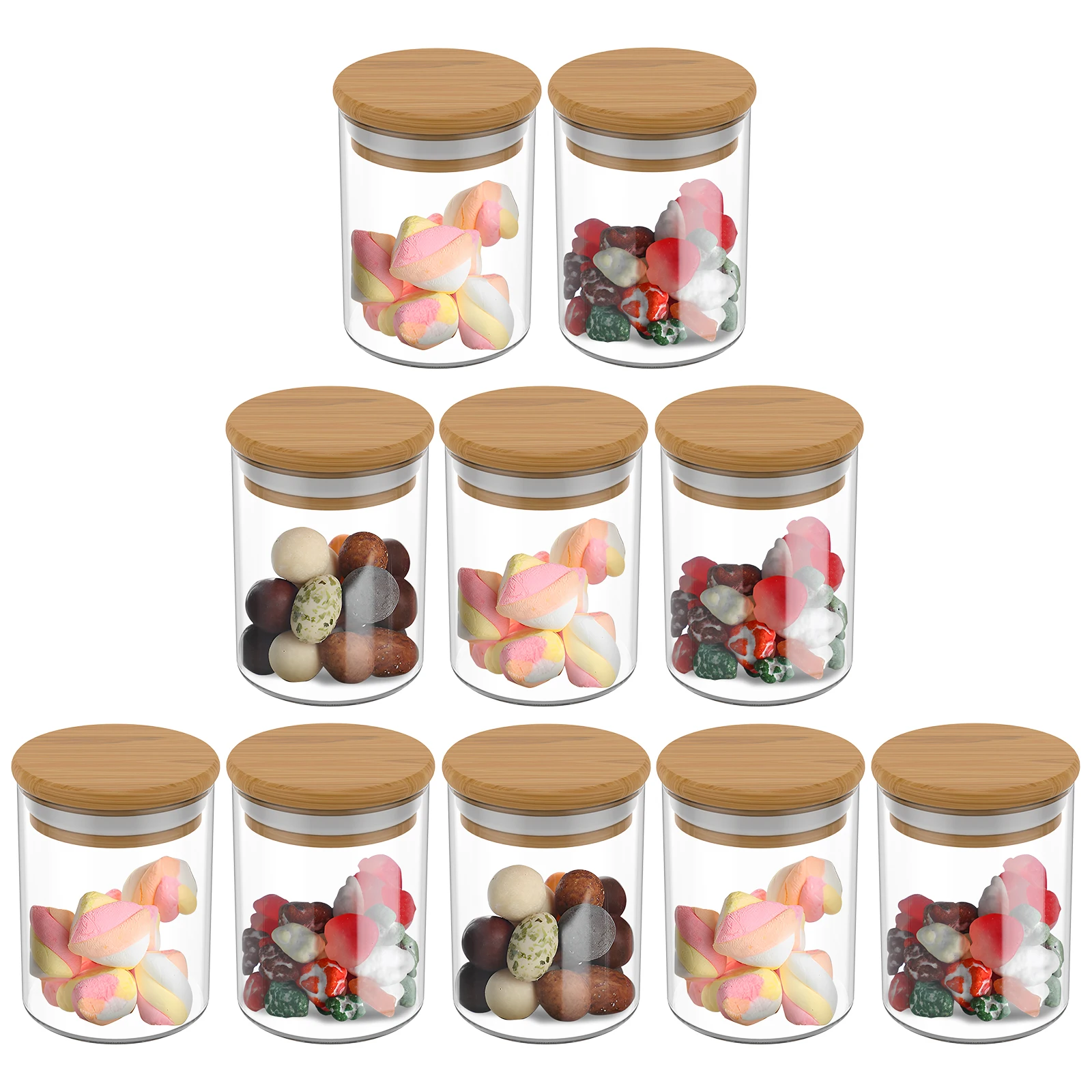 10Pcs Glass Storage Jars Set with Bamboo Lid Clear Glass Seasoning Container with Labels 6oz Spice Canisters Airtight Seasoning