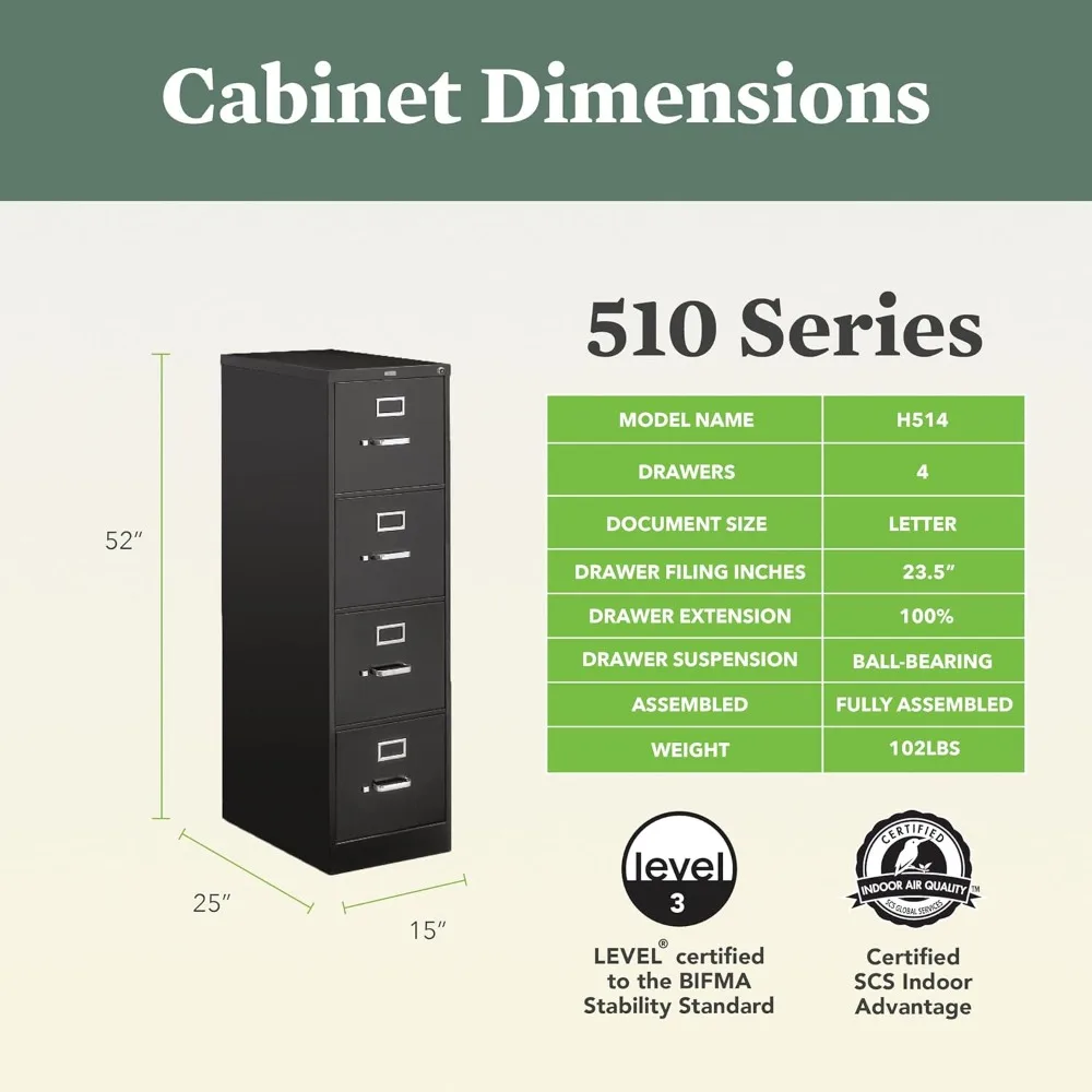 Office Filing Cabinets, 4-Drawer Letter File - Full-Suspension Filing Cabinet with Lock, 52 By 25-Inch Filing Cabinets