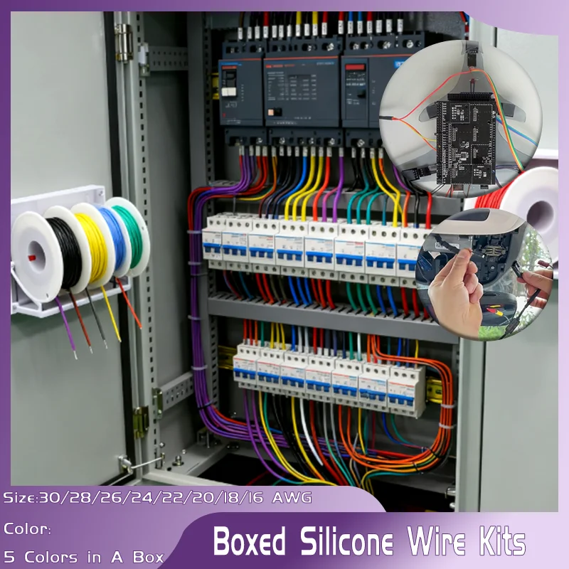 

Premium 30-16 AWG Silicone Wire Assortment | 5-Color, 8-Size Kit of High Temp Flexible Tinned Copper Cable, Total 100m for DIY