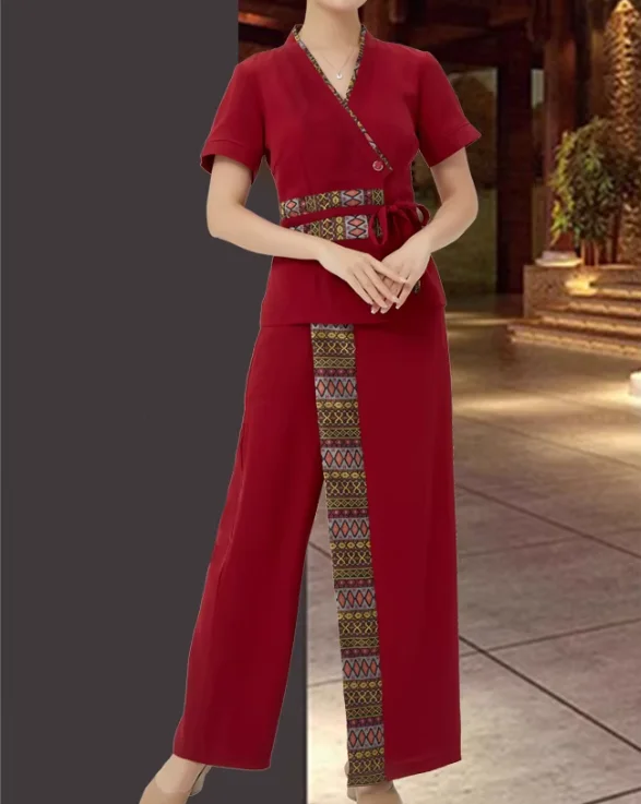 

Красное платье для тайского спа-салона, женская униформа для массажисток, летнее