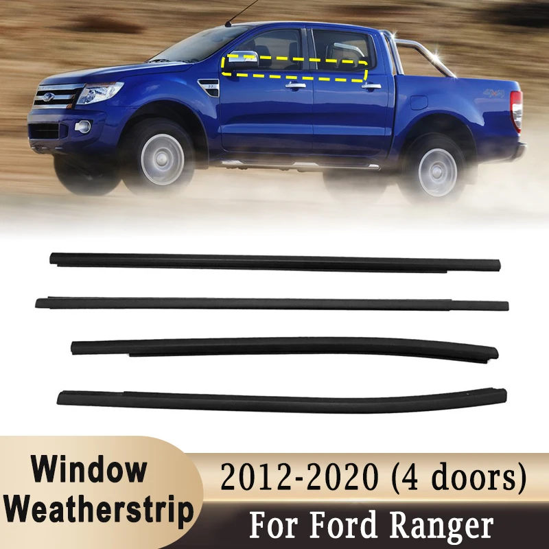 

4Pcs/set Window Weatherstrip for Ford Ranger 2012-2020 (4 doors) Weather Striper Exterior Side Door Moulding Trim Sealing Belts