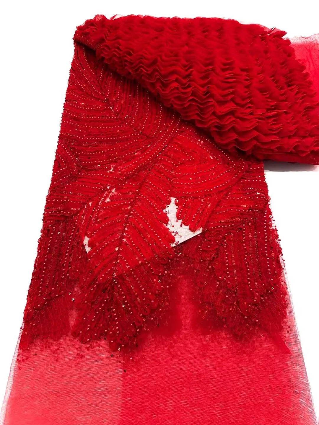 

New 3D Tulle Lace Fabric With Beads Sequins 2025 New African French Nigerian High End Flower for Wedding Party Bride Dress