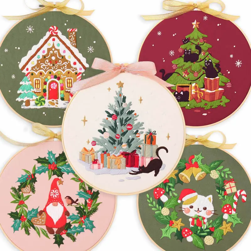 Embroidery Kit Merry Christmas Ornaments Snowflake Wreath Awesocrafts  Beginners Adults DIY Handmade Easy Patterns