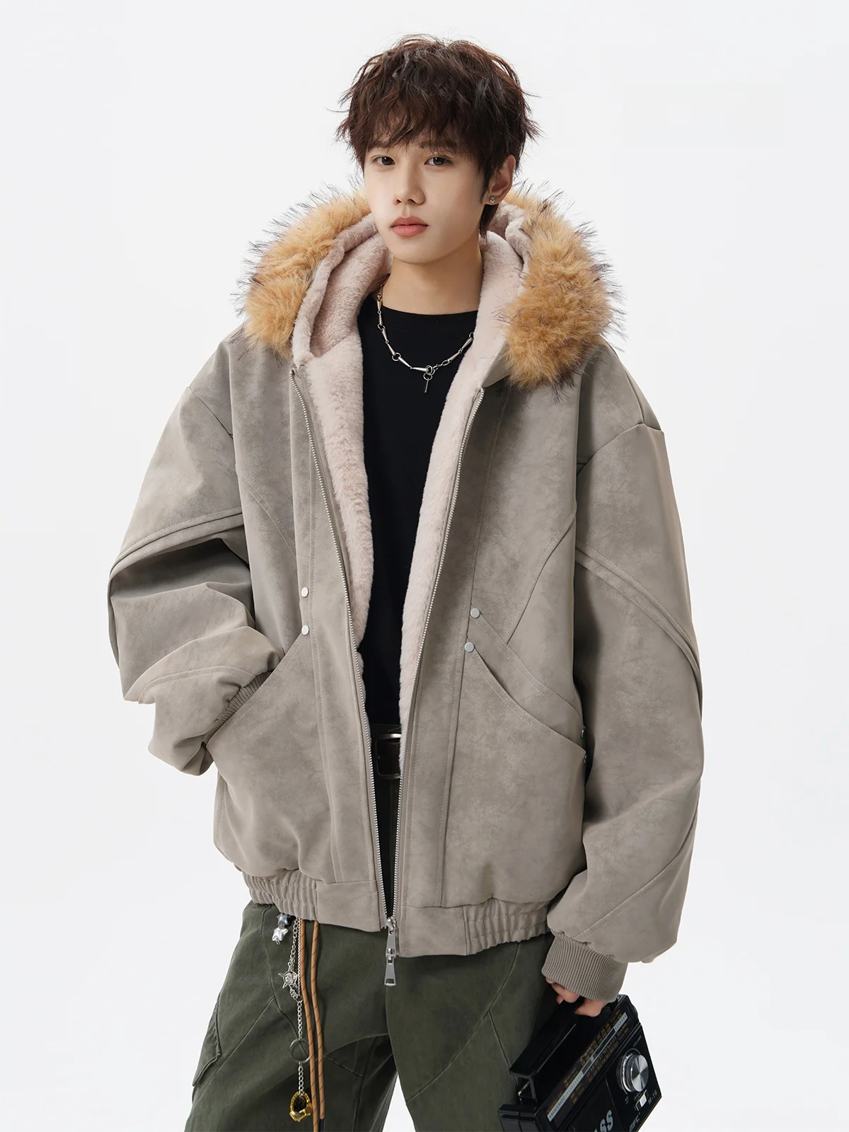 

Мужское зимнее хлопковое пальто Jaet с мраморным узором и кожаным воротником в стиле пэчворк, тяжелое модное брендовое пальто с мутоном