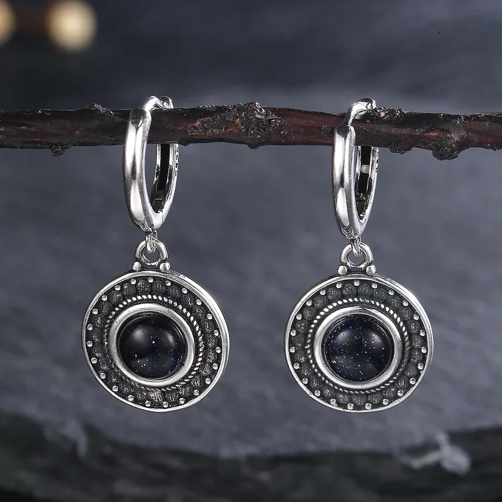 Vintage Jewelry Natural Round Moonstone Earrings S925 Silver Simple Fashion Wedding Party Anniversary Gift for Women 4