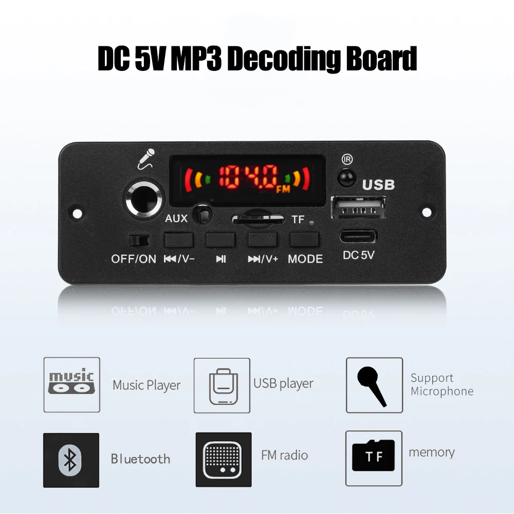 Bluetooth 5.0 MP3 Decoder Board 2*25W 50W Amplifier Audio Player 12V DIY MP3 Player Car FM Radio Module TF USB Mic Record Call