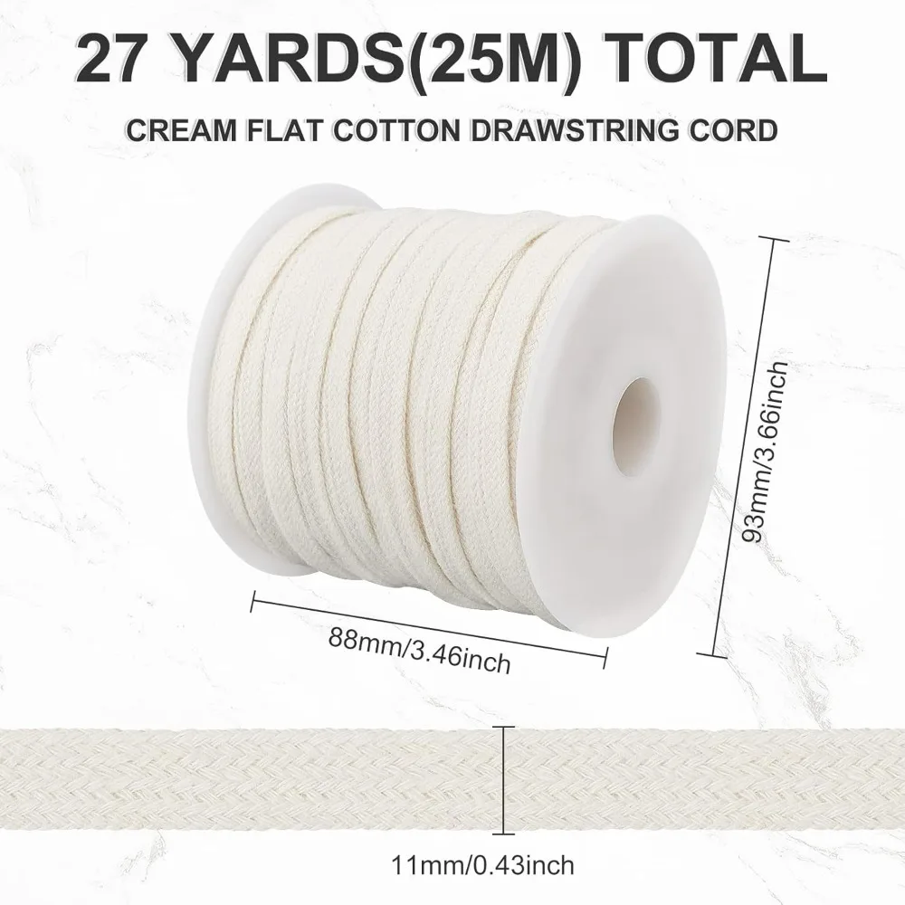 27 Yards Beige Flat Cotton Cords Double Layer Hollow Cotton Rope for Garment Accessories Making Kit