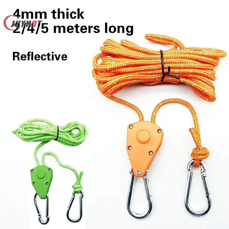 Reflective 2/4/5m 4mm Tent Rope Fastener Fixed Buckle Pulley Tensioner Ratchet Hangers Awning Wind Rope Tie Down Adjusting The