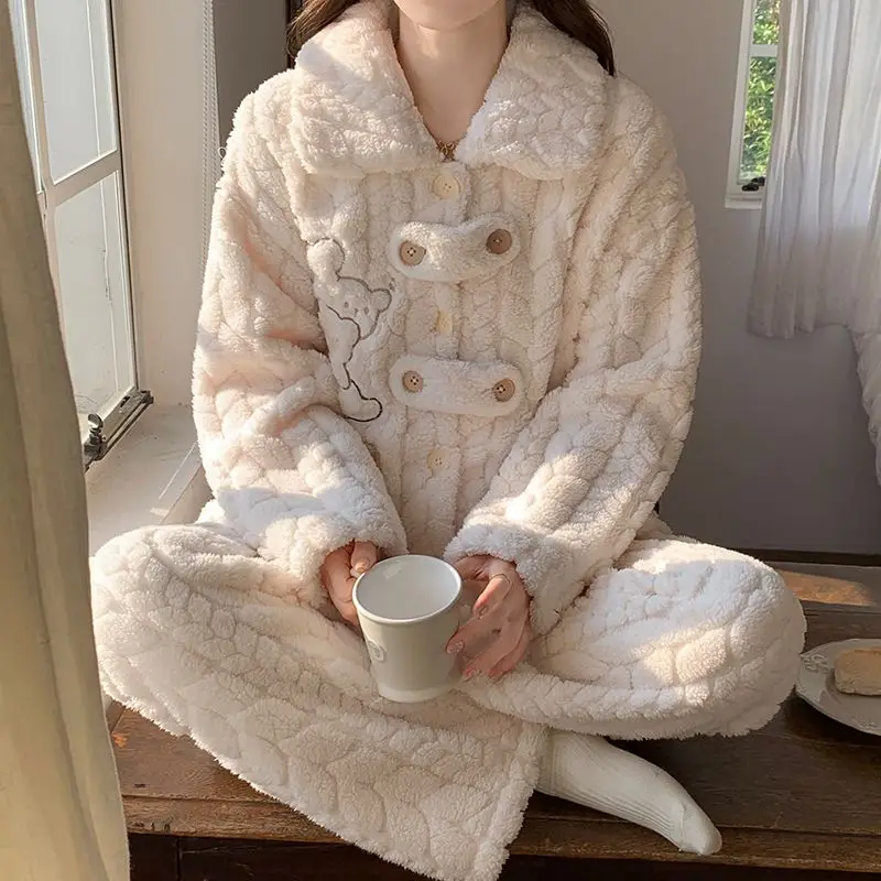 

winter Women's pajamas coral fleece autumn Comfortable Sleepwear dog fleece-lined thicken flannel Cotton Pajama plush homewear ﻿
