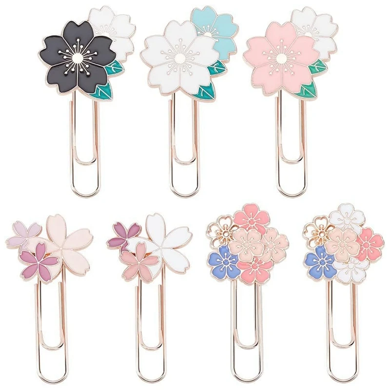 7Pcs Cherry Blossom Paper Clips, Cute Colorful Sakura Paperclip Planner Replacement Parts For Office Supplies Students Marking