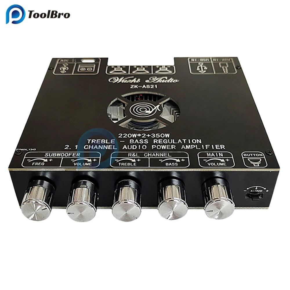 220W+220W+350W High Power 2.1 Channel TPA3255 AUX USB Bluetooth Audio Power Amplifier Board Frequency Treble Bass Volume Control