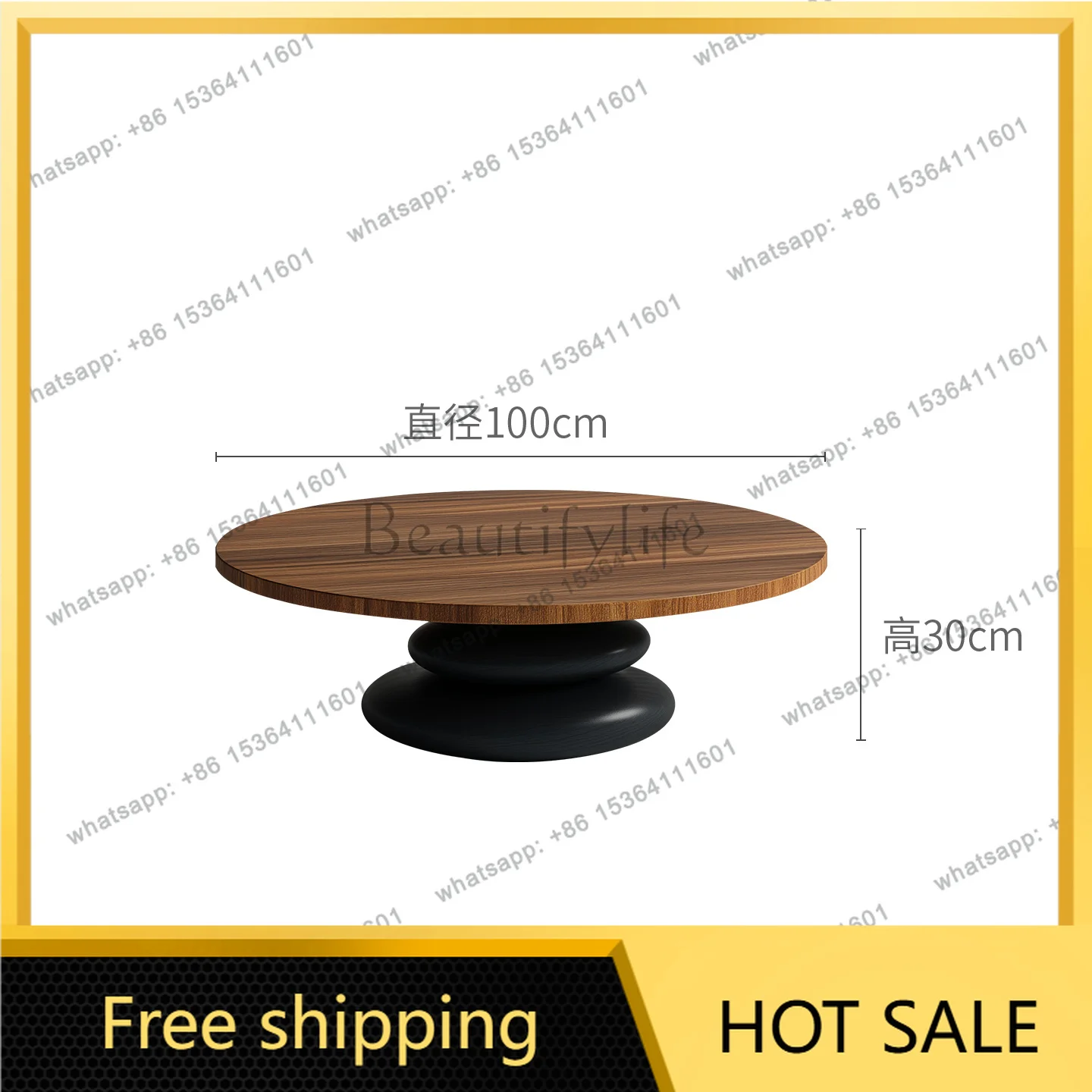 YJ Designer pebble shape round solid wood coffee table Italian minimalism high sense living room home art creativity
