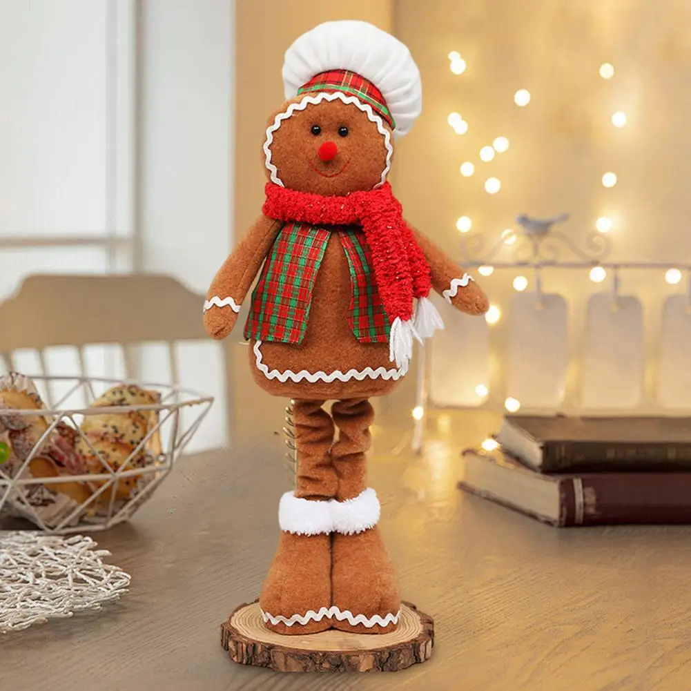 Gingerbread Man Plush Toy Stuffed Gingerbread Man Christmas Decoration Standing Gingerbread Man Doll with Retractable Legs Gift