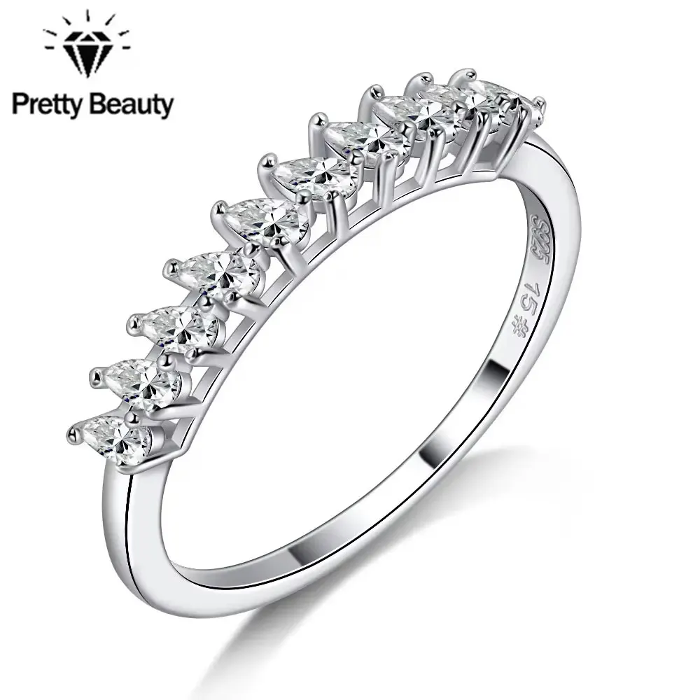 

Pretty Beauty S925 Silver Half Eternity Pear Cut Moissanite Wedding Band White Gold Plated Diamond Ring Fine Jewelry for Women