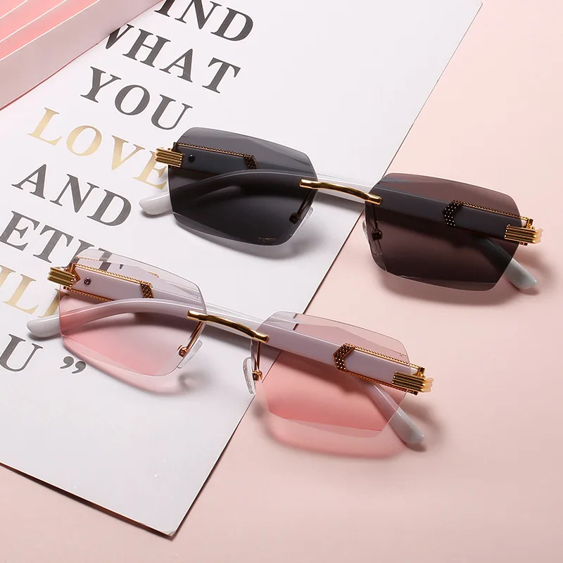 New internet celebrity frameless cut edge sunglasses for women, fashionable and trendy gradient color ocean sunglasses