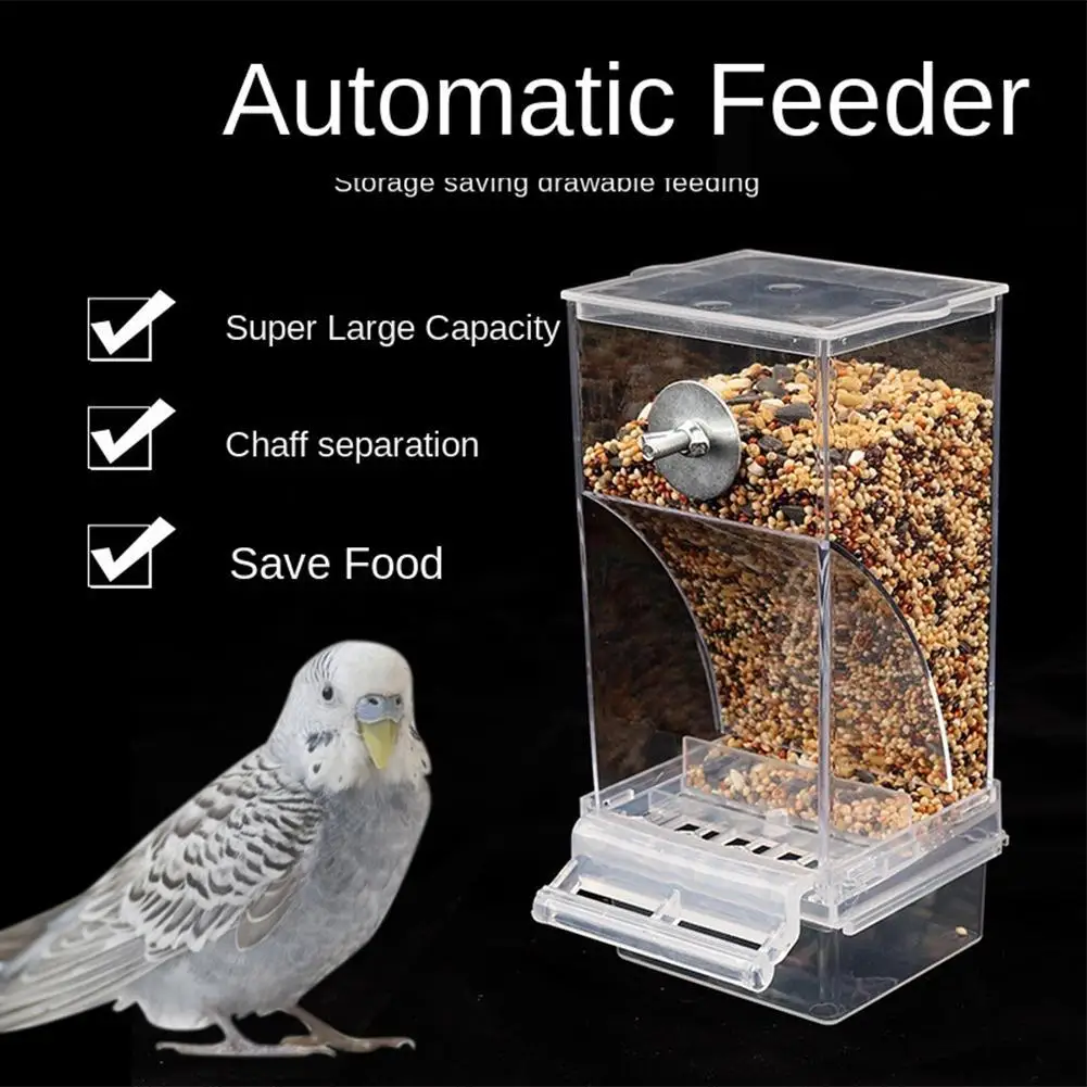 1pc Bird Cage Feeder Automatic Parrot Seed Feeders Acrylic With Container Seed Cage Food Perch Accessories Transparent J3d6