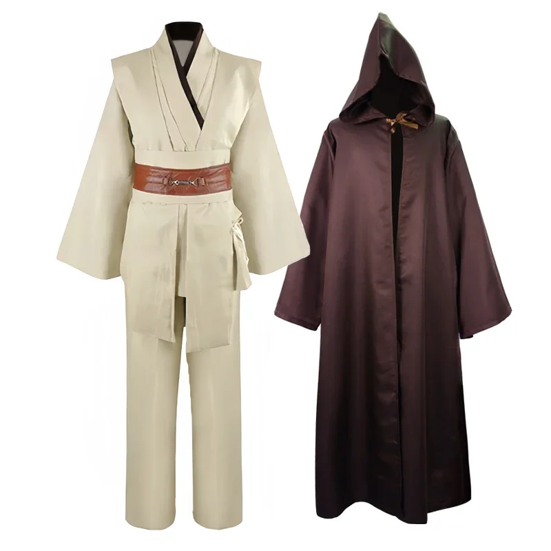 Obi Wan Kenobi Men's Costume Robe Adult Male Jedi Knight Tunic Costume Hooded Uniform Women Men Halloween Role Play Props