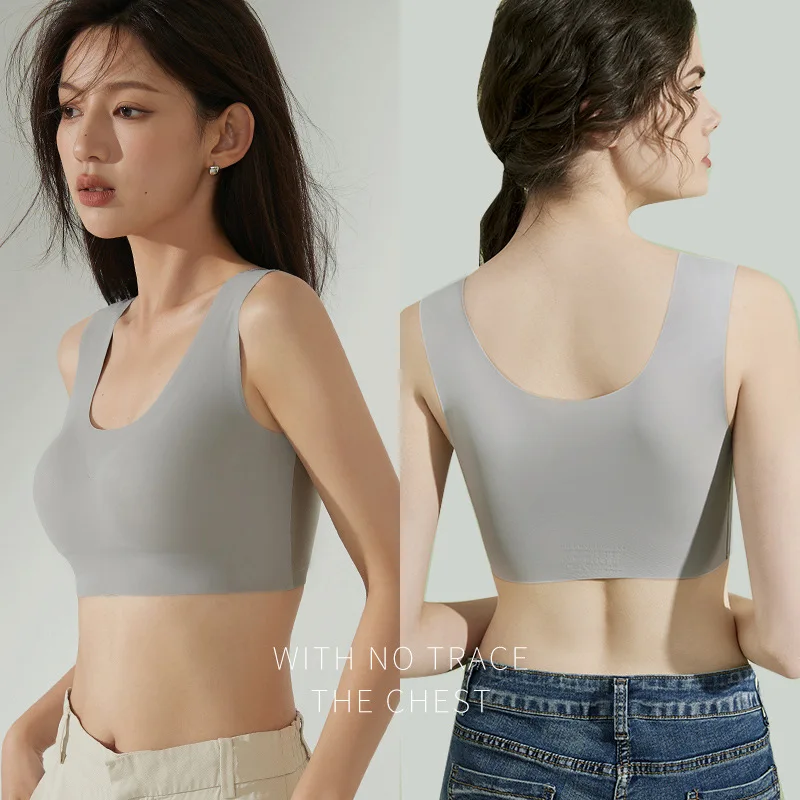Women Seamless Tank Bra Wireless Push Up Breathable Sweat Absorbing Comfortable Nylon Spandex Vest Style Everyday Bra