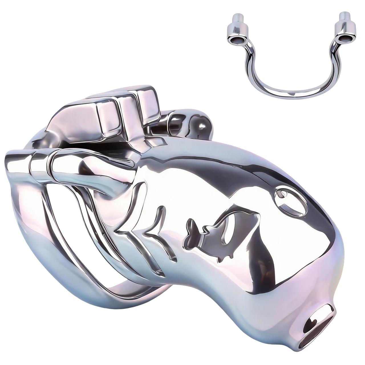 FRRK Curve Cylinder Male Chastity Cage with Anti-Fall Off Ring Big Mouth Open Heavy Duty Metal Cock Lock with Silicone Urethral