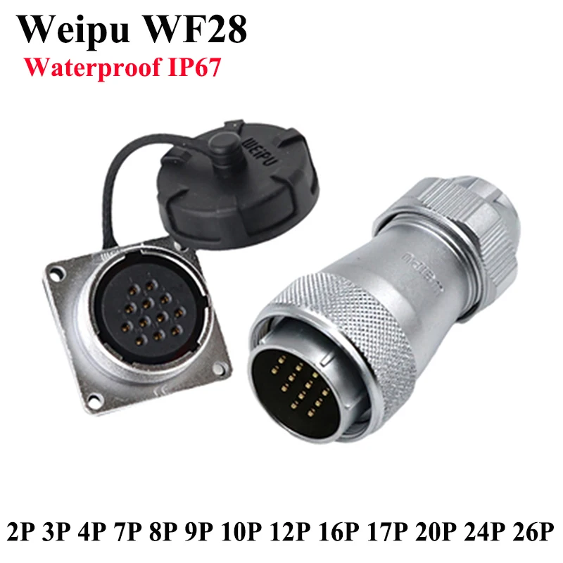 

WEIPU WF28 Connector Waterproof IP67 2 3 4 7 8 9 10 12 16 17 20 24 26 P Male Plug Female Socket Apply Cable Diameter 10.5-12.5mm