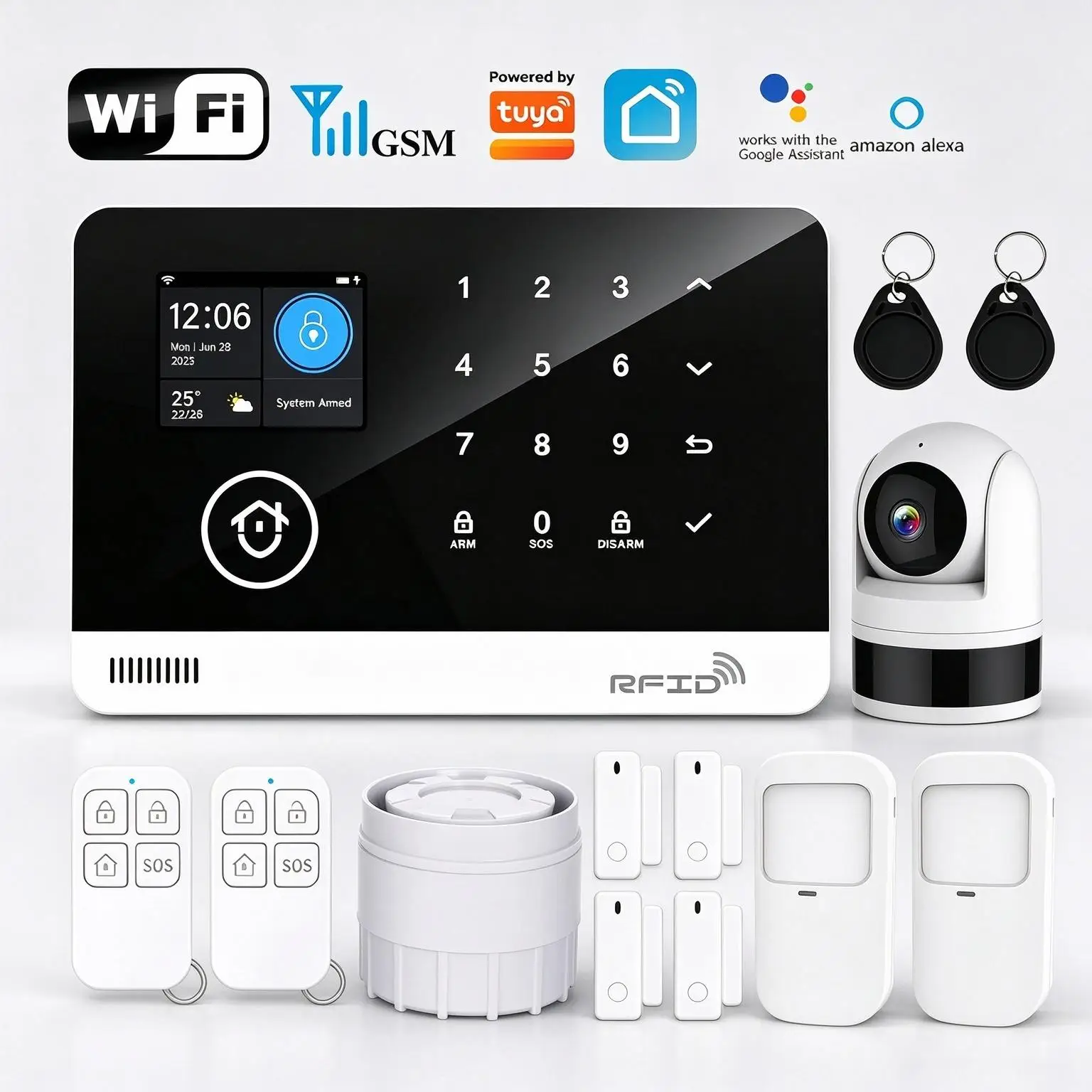 Image of Tugard Smart Home Sicherheitsalarm-Anlagen-Set, kabellos, 120dB Sirene, Bewegungsmelder, mit WiFi, GSM, Tuya App und Fernbedienung