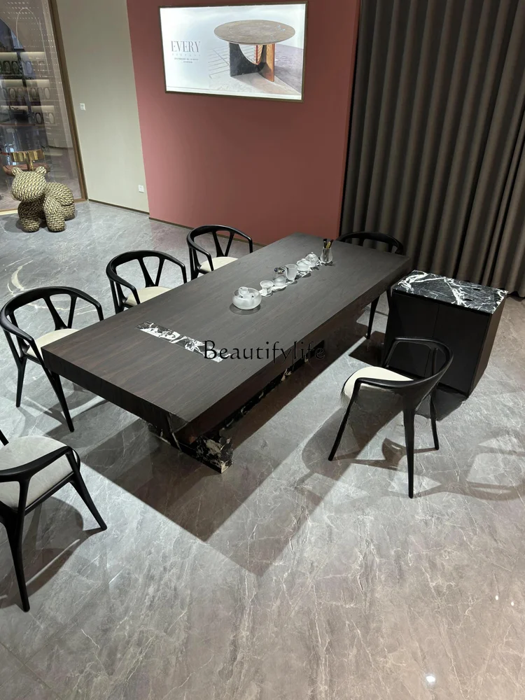 

Italian Minimalist Solid Wood Desk Modern Minimalist Tea Table Marble
