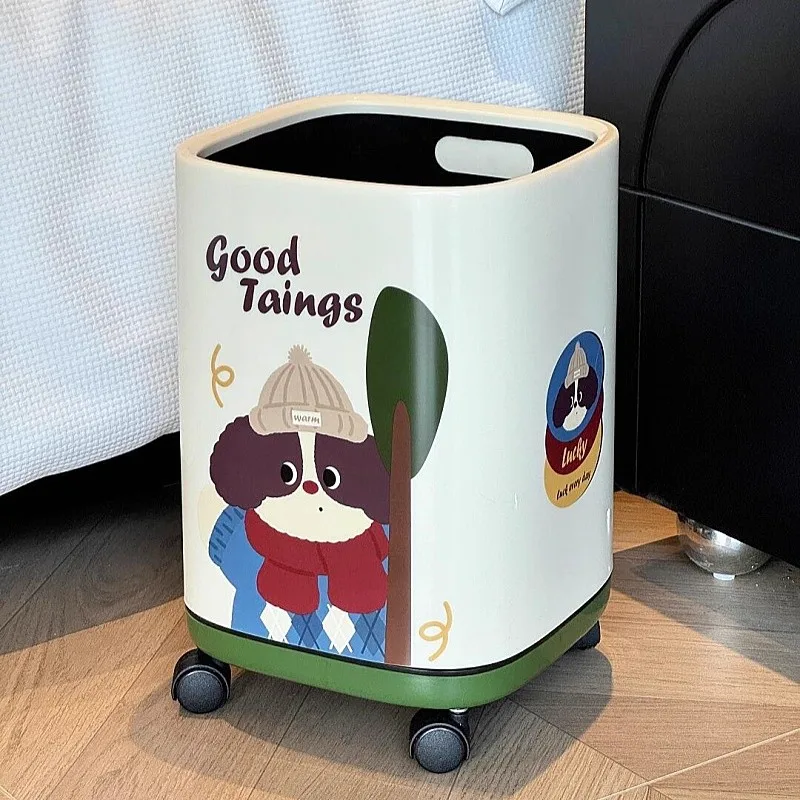 

Новинка 2025: Большая мусорная корзина для гостиной на колесиках с мультяшным рисунком собаки, для дома, кухни и ванной комнаты
