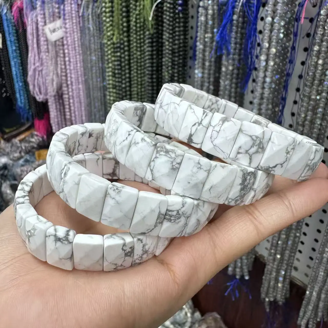 New Natural Howlite 9x12mm Rectangular Cut Corner Hand-Strung Fashion Charm Bracelet for Women Stone Jewelry Wholesale