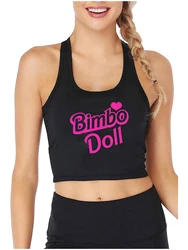 Bimbo Doll Design Sexy Slim Fit Crop Top Hotgirl Humorous Fun Flirty Style Tank Tops Swinger Naughty Training Camisole