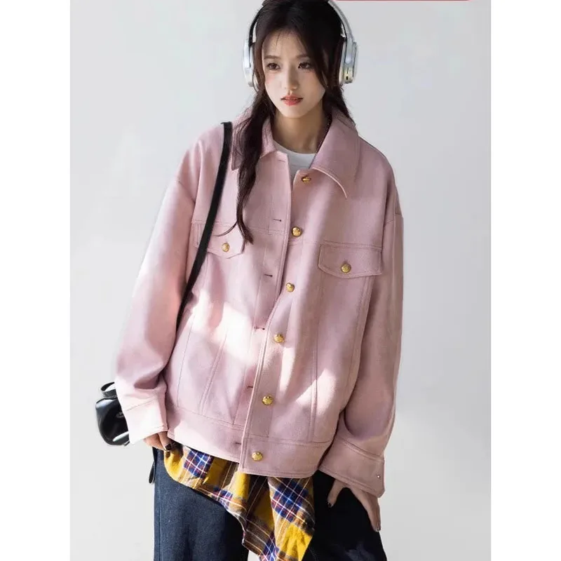 

Spring Autumn Jacket New Spring Autumn Senior Short Jacket Loose Versatile Solid Color Button Casual Men And Women Same Jacket