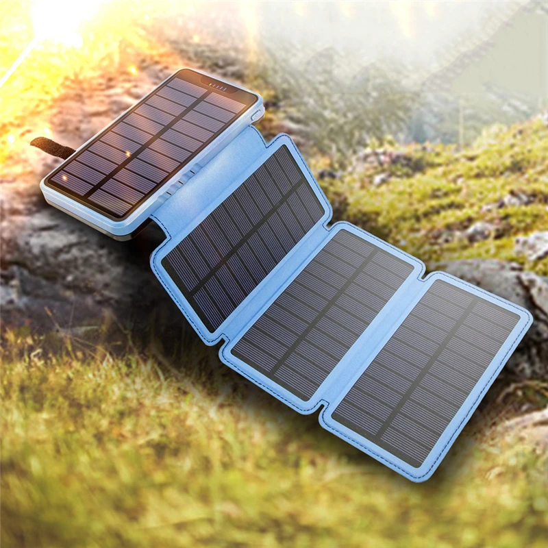 

Folding Solar Power Bank 20000mAh Waterproof Portable Dual 2.1A Fast Charging Poverbank Solar Panel Charger Powerbank for Phones