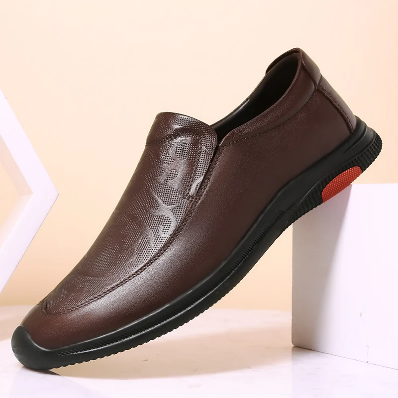 Luxury Brand Business Low Cut Shoes Classic Brown Leather Shoes New Men Low Heel Loafers Comfortable Breathable Wedding Shoes