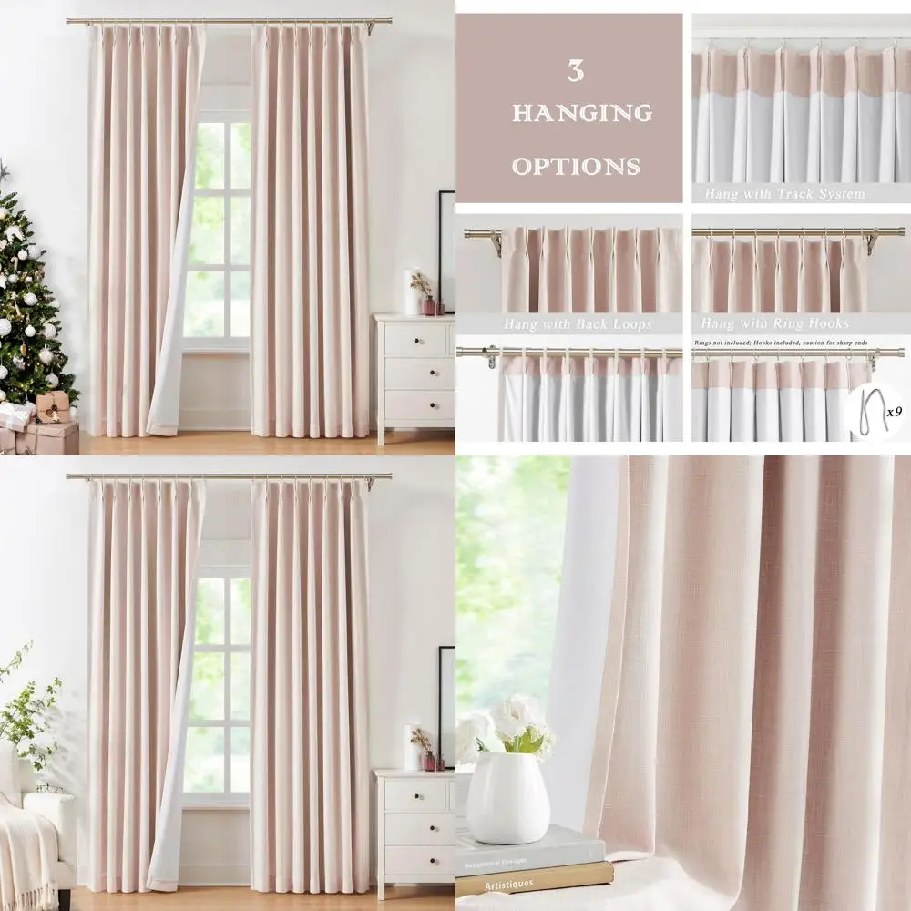 

Linen-Textured Blackout Curtains with Thermal Insulation, Noise Reduction, and Back Tab Design, 40W x 84L, 2 Panels