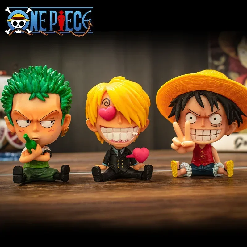 One Piece Anime Handheld Action Figures para Crianças, Luffy, Zoro, Sanji, Q Version, Modelo de Brinquedos, Desktop Ornamentos, Presentes de Aniversário