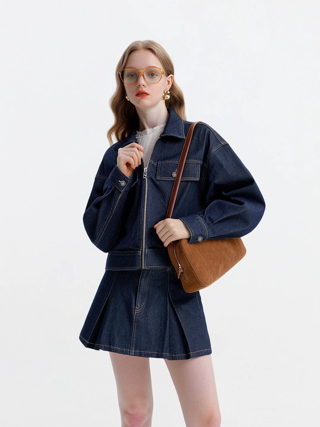 

Classic Denim ort Jaet AHMI Retro Sle Women's Outerwear Autumn Winter ket Detail Loose Fit Faion Ladies Coat