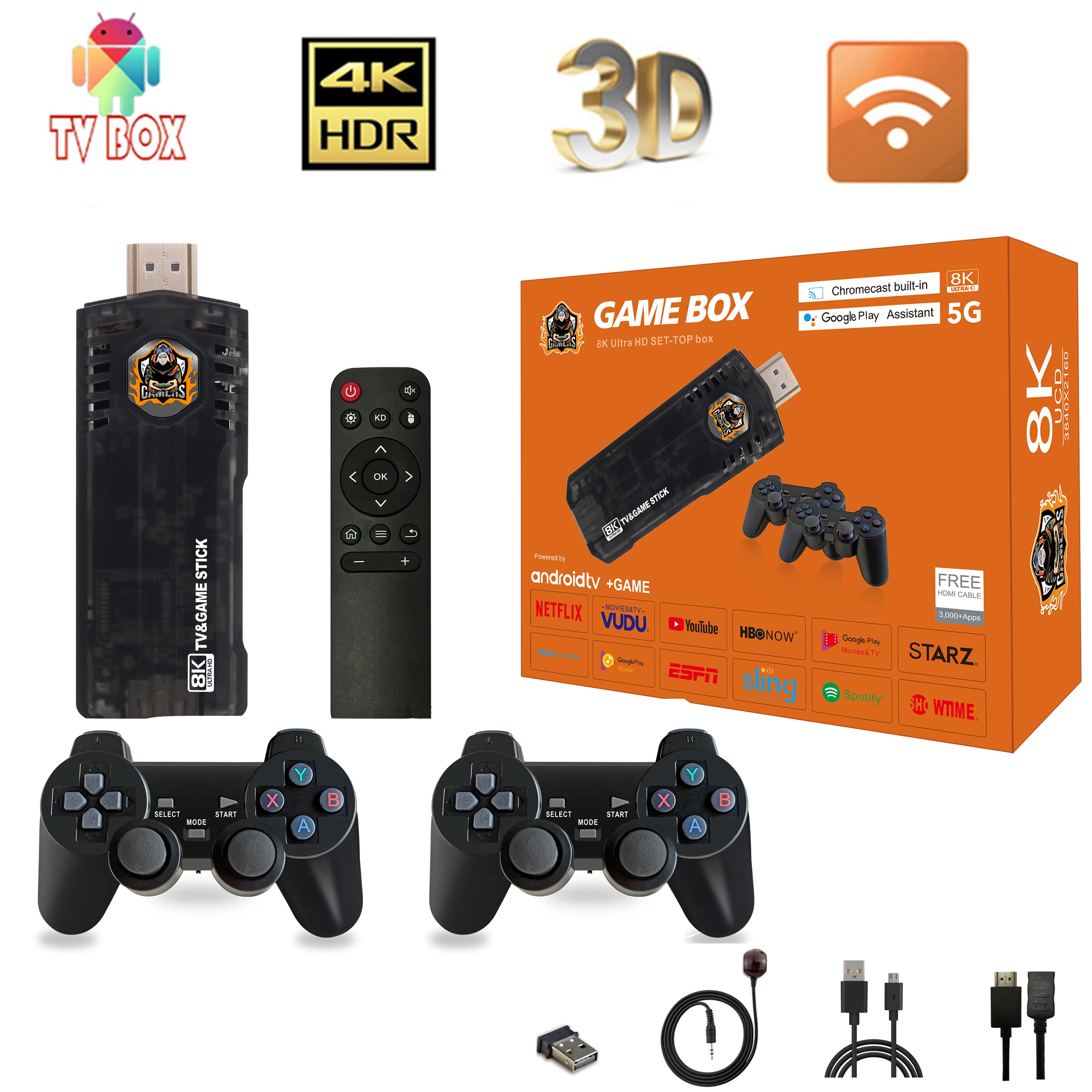 

X8 4K Game Stick 64G 10000 Games 2023 New Retro Video Game Console Arcad for Dual Wireless Controller HD Mini TV Box for Android