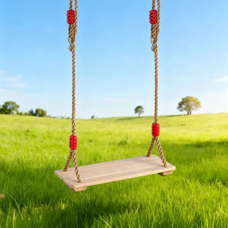 Hoogwaardige houten schommel met vier planken, in lengte verstelbaar touwschommel, buiten, binnen, huis, tuinspeeltuin, pastorale houten schommel