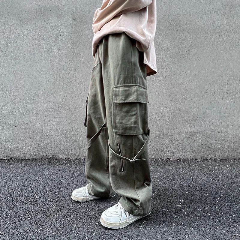 

American Overalls Men's New Spring and Autumn Loose Casual Jeans Wide Leg Straight Leg Trousers Trendy Vintage Cargo Pants Men