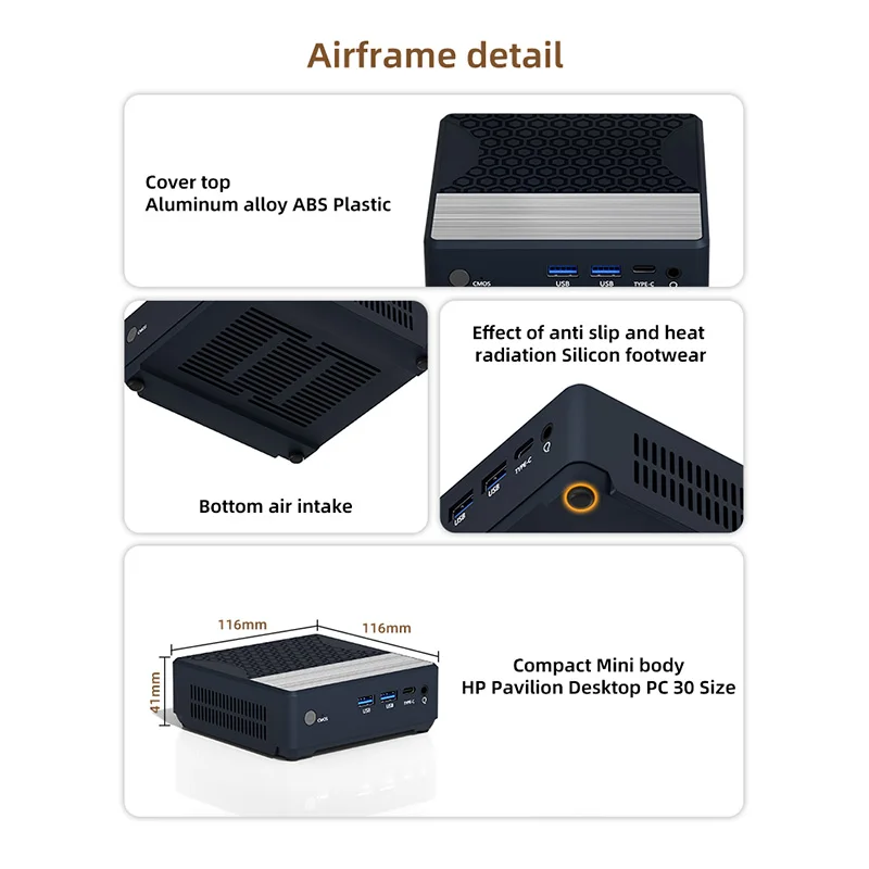 كمبيوتر TexHoo Mini، AMD R7-3700U/R5-3500U Win 11 Pro DDR4 2400MHz M.2 PCIE3.0 NVME SSD WiFi 6 BT5.2 كمبيوتر ألعاب مكتبي منخفض الطاقة