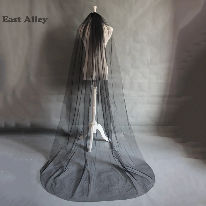 1 Layer Black Cut Raw Edge Wedding Bridal Veils Wedding Accessories Voile De Mariee Long Bridal Veil with Comb