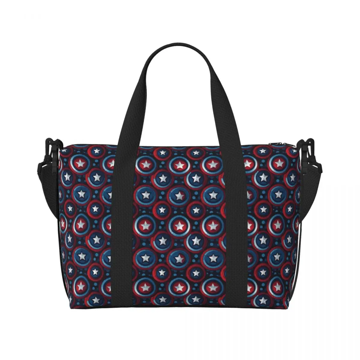 

Custom Captain America Beach Tote Bag for Women Extra Large Gym Carry On Cool Superhero Travel Shopping Bags