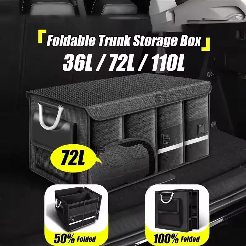 

Foldable Trunk Storage Box Waterproof Oxford Cloth 36L/72L/110L Large-Capacity Car Organizer for Camping/Fishing Easy to Carry