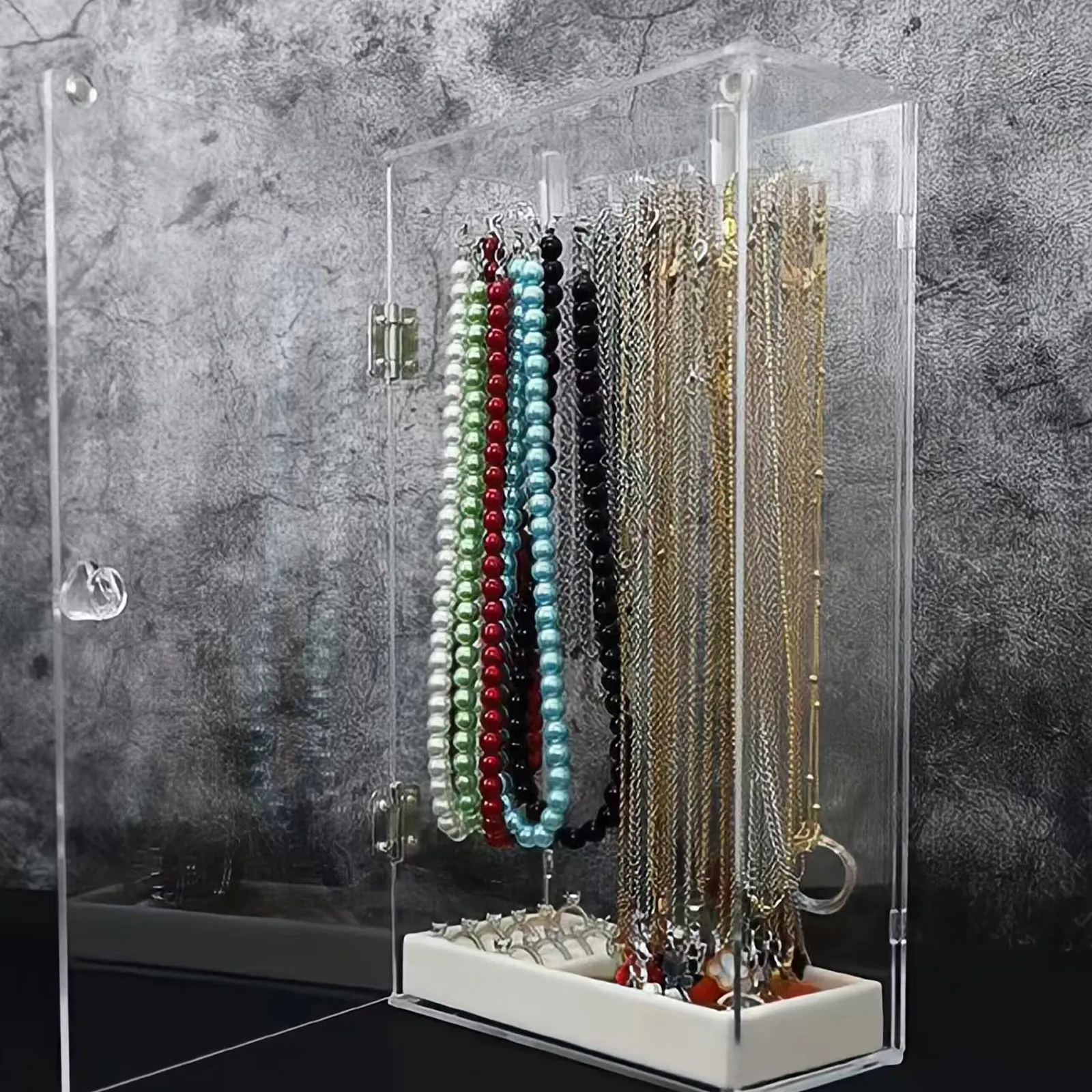 

Transparent Acrylic Rotating Necklace Display Stand 24 Hooks Jewelry Organizer Holder for Necklaces Earrings Rings Home Office