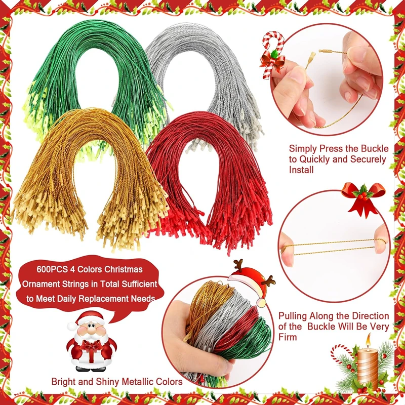 Christmas Ornament Hangers with Snap Christmas Tree Hanging Decorations Ropes Christmas Party Hanging Strings DIY Tag Label Line