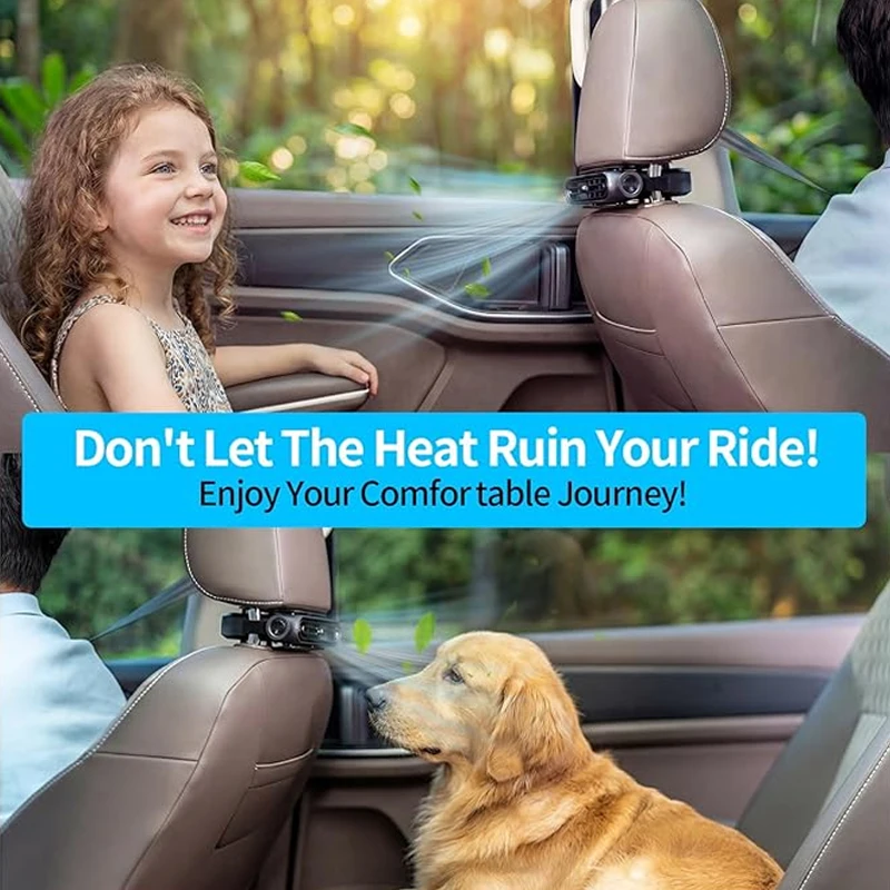 

5V/2A Headrest Seat Cooling Fan Portable Car Seat Fan 3 Speed Adjustable Cooling Car Interior Accessories USB/3000mAh Battery