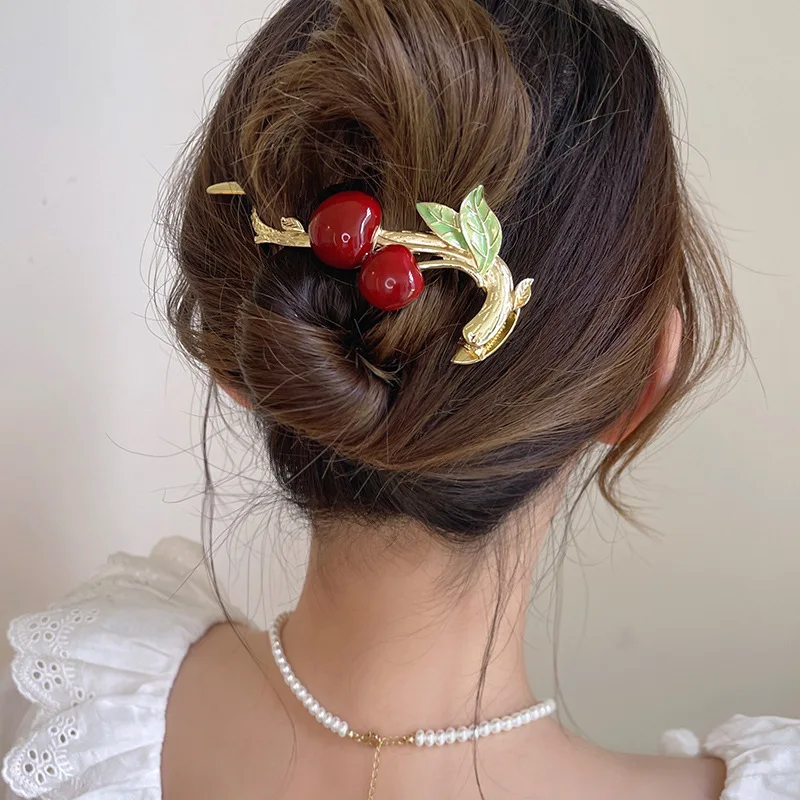 Fashion Women Hair Clip exquisite Cherry Shaped Barrette One word hairpin Headwear New Hair Accessories WOMAN HAIR CLIP Ornament