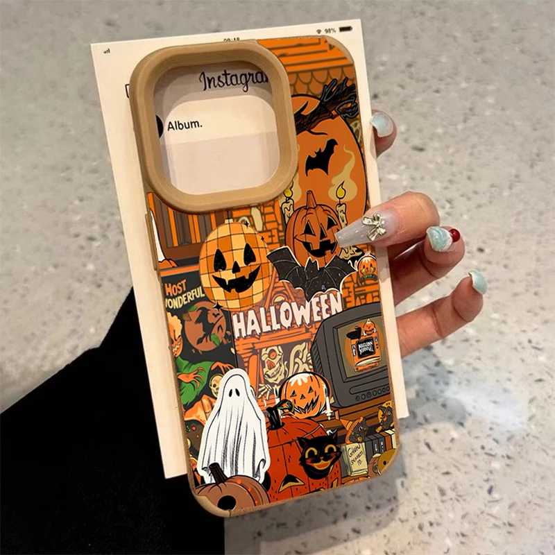 Halloween Pumpkin Type Ghost Phone Case For iPhone 18 17 16 Pro Max 15 Plus 14 13 12 11 XS X XR Air Shockproof Soft Bumper Cover