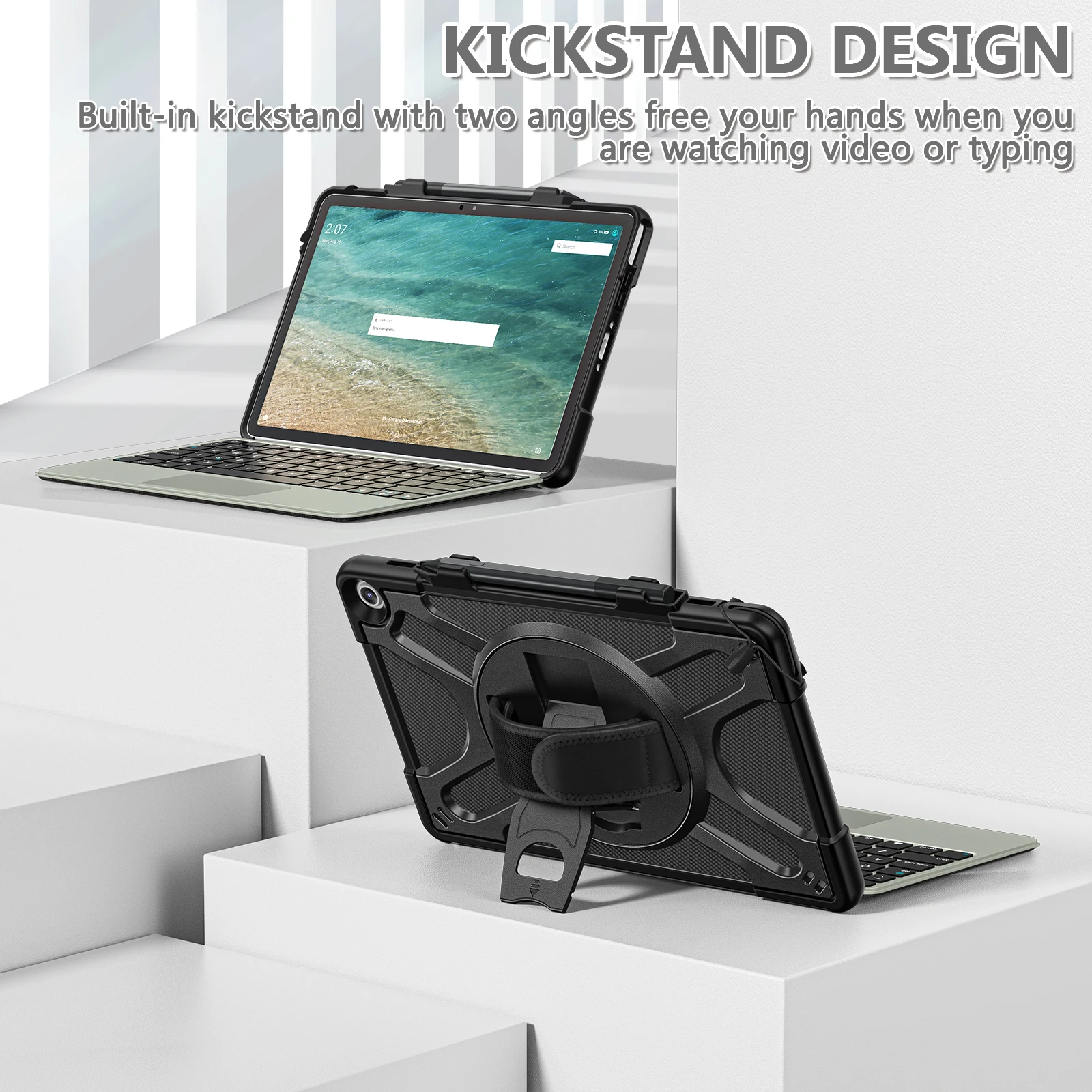 Heavy Duty Hybrid Case For Amazon Fire Max 11 2023 (13th Gen) Protect Cover 360 Rotating With 360 Rotating Adjustable Hand Strap