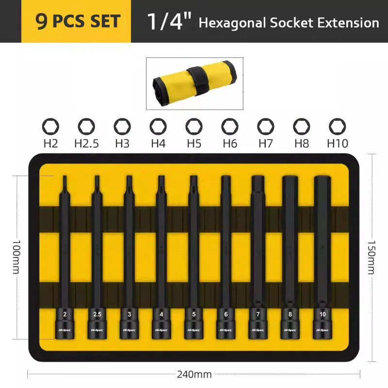 

High Spec 1/4" Hexagon Socket Bit 9pcs Impact Allen Key Tool Power Hex Wrench Head SetInner Hexagonal Sleeve Screwdriver Bits