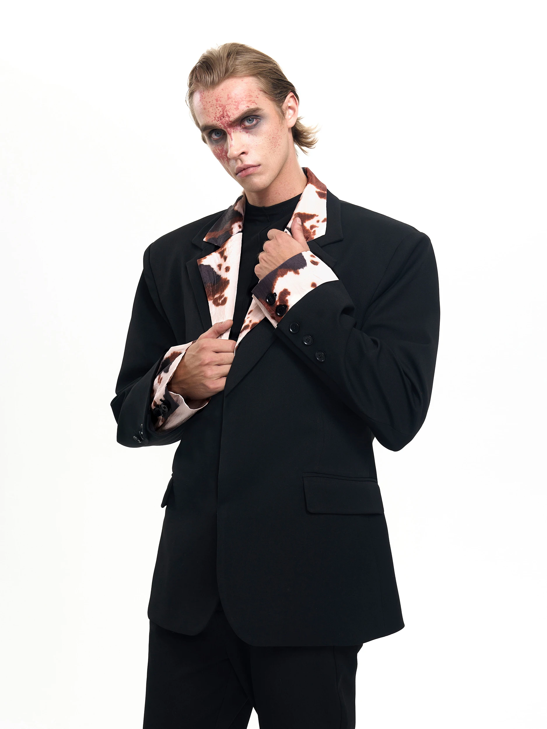 Men's 2025 Autumn New Chic 2pcs Male High-end Long Sleeve Color Matching Faux Two-piece Blazers Suit Pants Men's Two-piece Sets